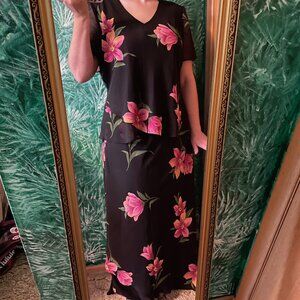 Tradition Plus 16W Pink Floral Print 2 piece Blouse and Skirt Set